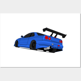 SKYLINE GTR R34 BLUE Posters and Art